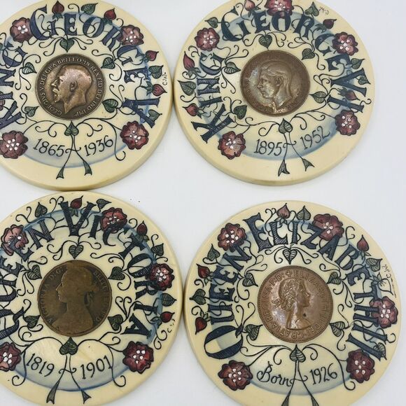 Wallace Crafts UK Royal Coaster Set W/ Inset Coins. 6 Coasters & Holder Covent - Picture 7 of 9